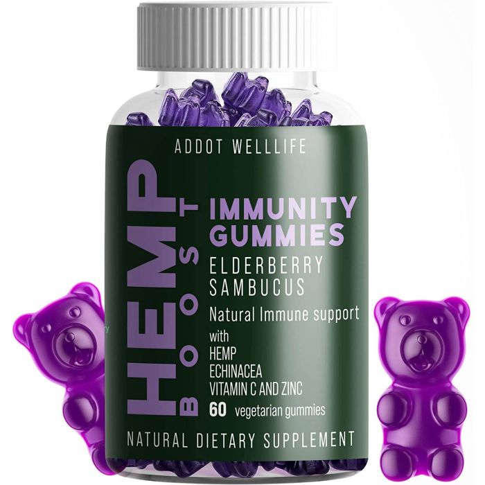 Addot Welllife Hemp Boost Immunity 60 Gummies Elderberry Sambucus - supplemynts.com