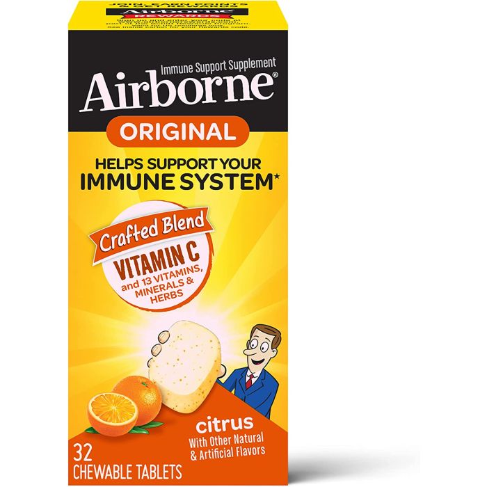 Airborne 1000mg Vitamin C 32 Chewable Tablets Citrus Immune Support - supplemynts.com