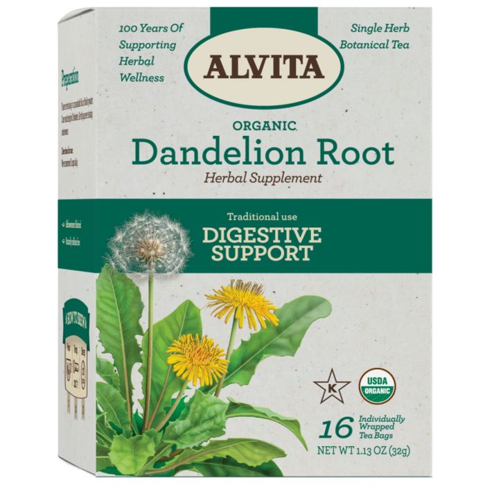 Alvita Organic Dandelion Root Tea Digestive Support Herbal 16 Bags - supplemynts.com