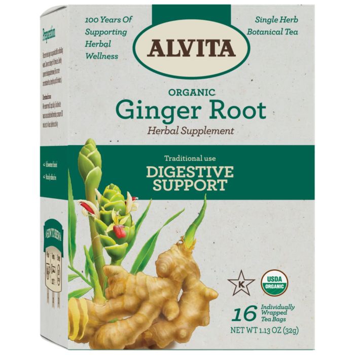 Alvita Organic Ginger Root Herbal Digestive Support Tea 16 Bags - supplemynts.com