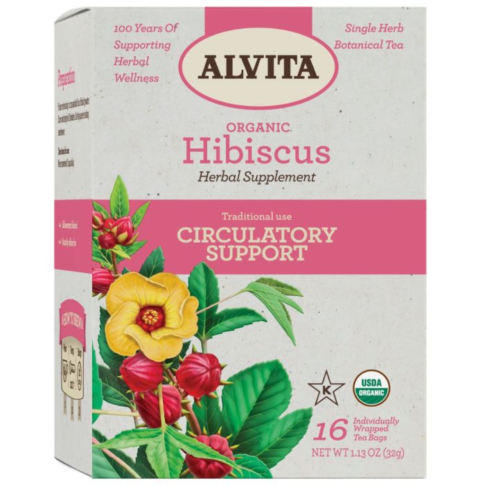 Alvita Organic Hibiscus Tea Herbal Circulatory Support 16 Bags - supplemynts.com