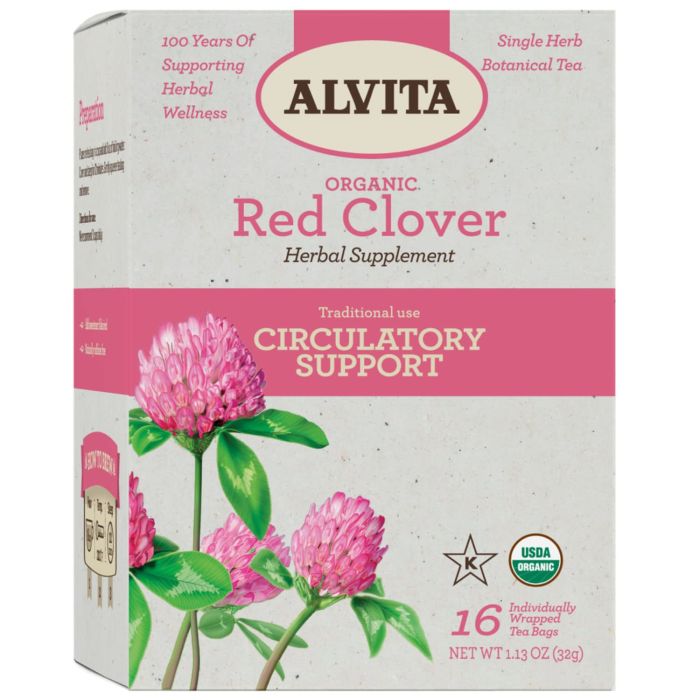 Alvita Organic Red Clover Tea Herbal Circulatory Support 16 Bags - supplemynts.com