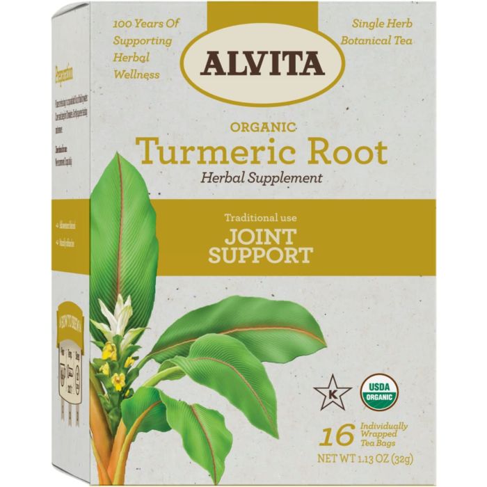 Alvita Organic Turmeric Root Tea Herbal Joint Support 16 Bags - supplemynts.com
