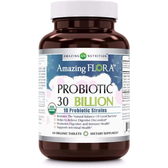 Amazing Flora USDA Certified Organic Probiotic 30 Billion 60 Tablets - supplemynts.com