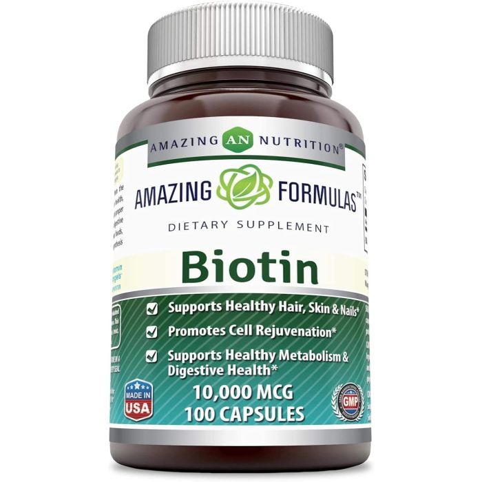 Amazing Formulas Biotin Supplement 10,000 mcg 100 Capsules Gluten Free - supplemynts.com