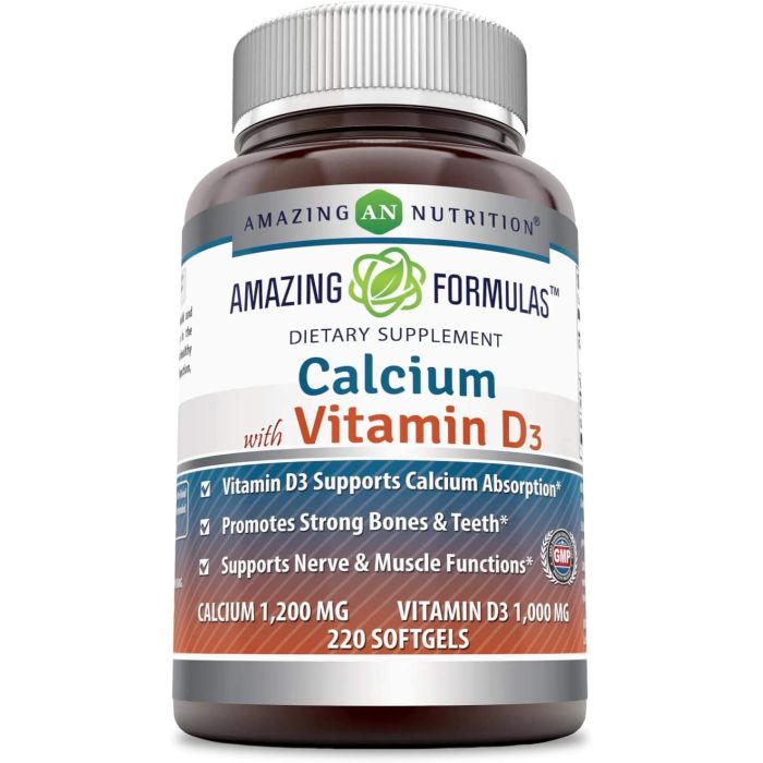 Amazing Formulas Calcium with Vitamin D3 Supplement 220 Softgels - supplemynts.com