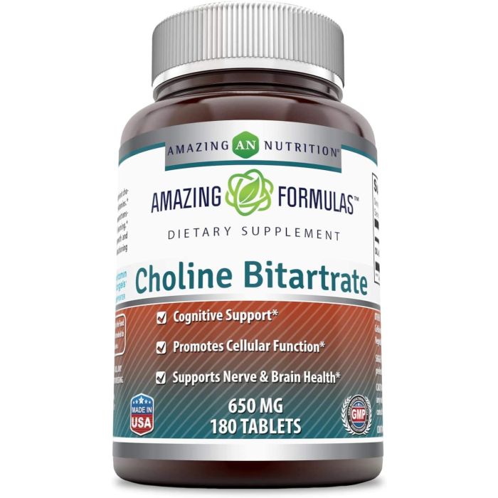 Amazing Formulas Choline Bitartrate 650mg 180 Tablet Cognitive Support - supplemynts.com