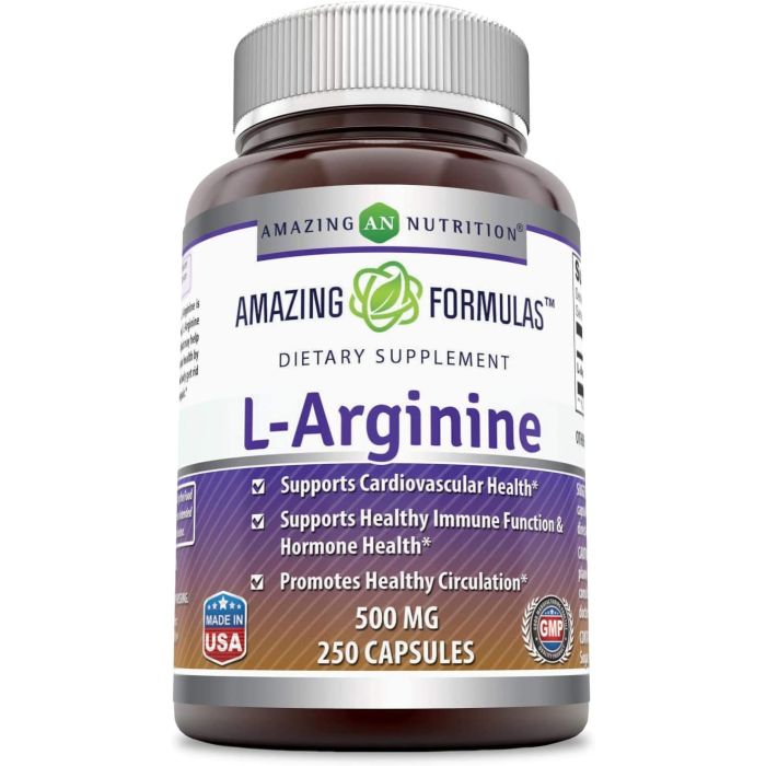 Amazing Formulas L-Arginine 500mg 250 Caps Cardiovascular Health - supplemynts.com