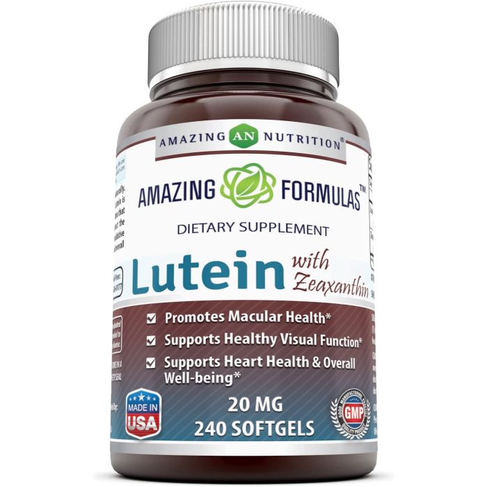 Amazing Formulas Lutein with Zeaxanthin 20mg 240 Softgels Eye Health - supplemynts.com