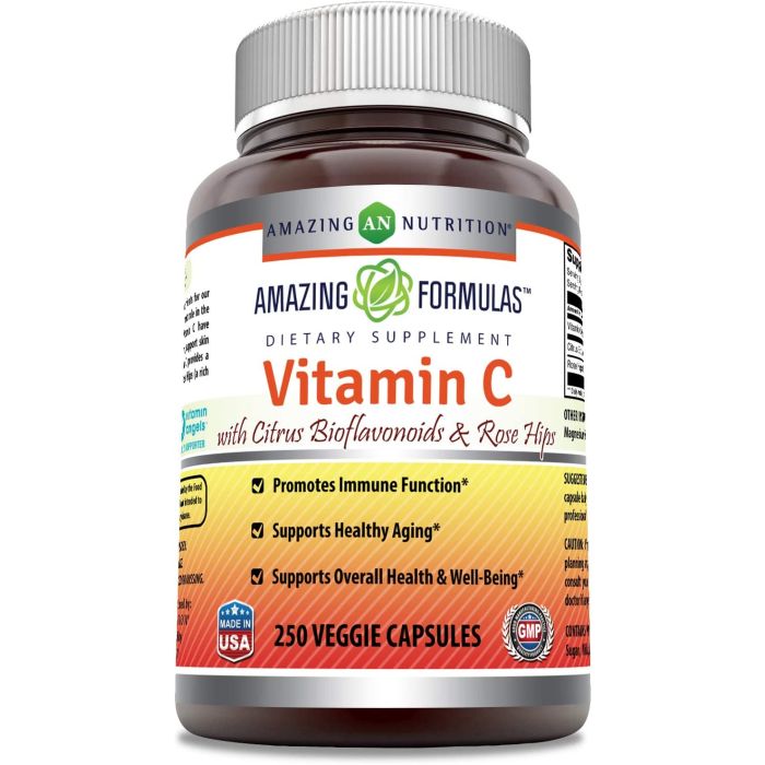 Amazing Formulas Vitamin C Citrus Bioflavonoids Rose Hips 250 VCaps - supplemynts.com