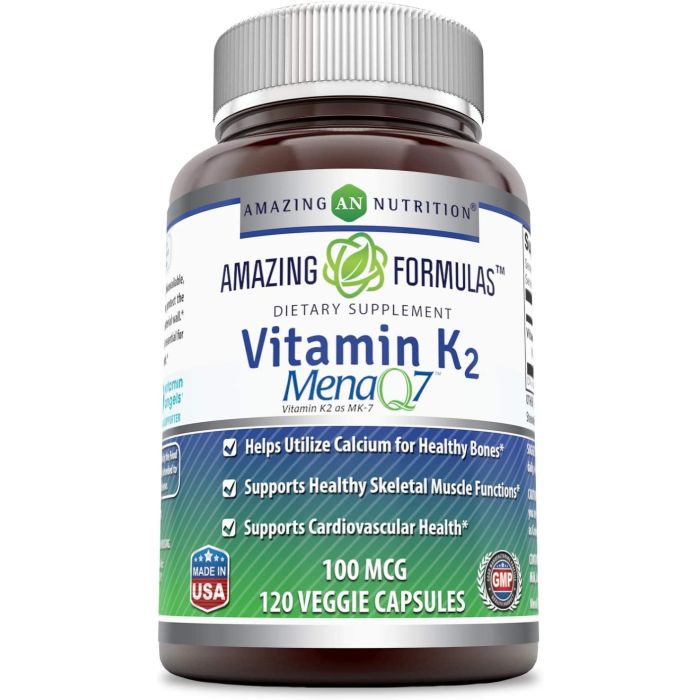 Amazing Formulas Vitamin K2 Menaq7 MK7 100 Mcg 120 Veggie Capsules - supplemynts.com
