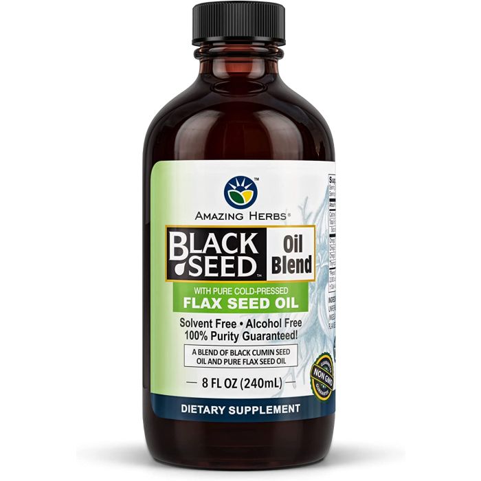 Amazing Herbs Black Seed & Flax Seed Oil Blend 8 Oz Solvent Free - supplemynts.com