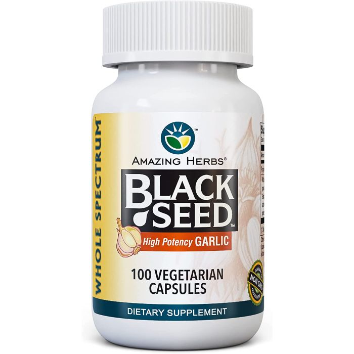 Amazing Herbs Black Seed High Potency Garlic 100 Veggie Capsules - supplemynts.com