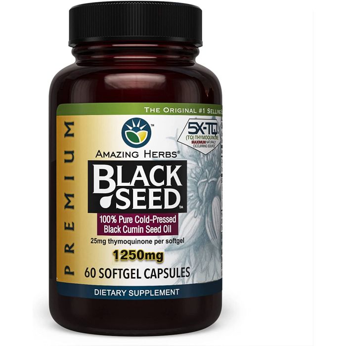 Amazing Herbs Black Seed Oil 1250mg Cold Pressed 60 Softgels - supplemynts.com
