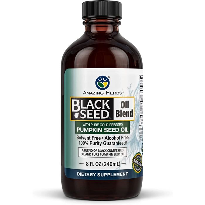 Amazing Herbs Black Seed & Pumpkin Seed Cold Pressed Oil Blend 8 Oz - supplemynts.com