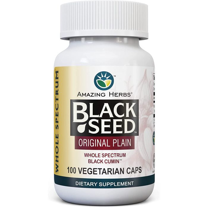 Amazing Herbs Black Seed Whole Spectrum Original Plain 100 Veggie Caps - supplemynts.com