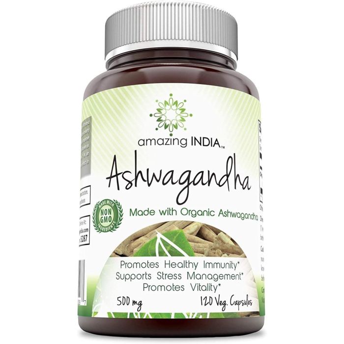 Amazing India Ashwagandha 500 Mg 120 Veggie Capsules Stress Management - supplemynts.com