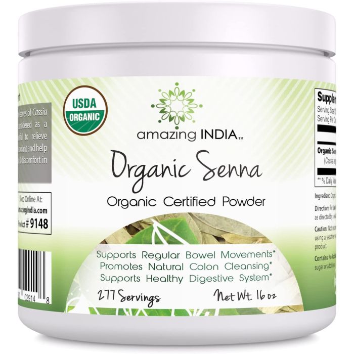 Amazing India Digestive Health Organic Senna Powder 16 Oz - supplemynts.com