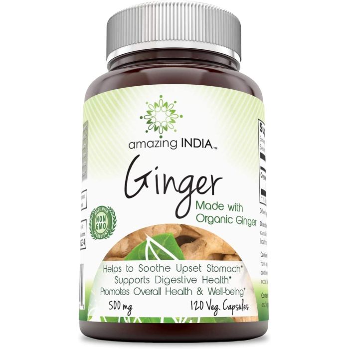 Amazing India Ginger 500 Mg 120 Veggie Capsules Digestive Health - supplemynts.com