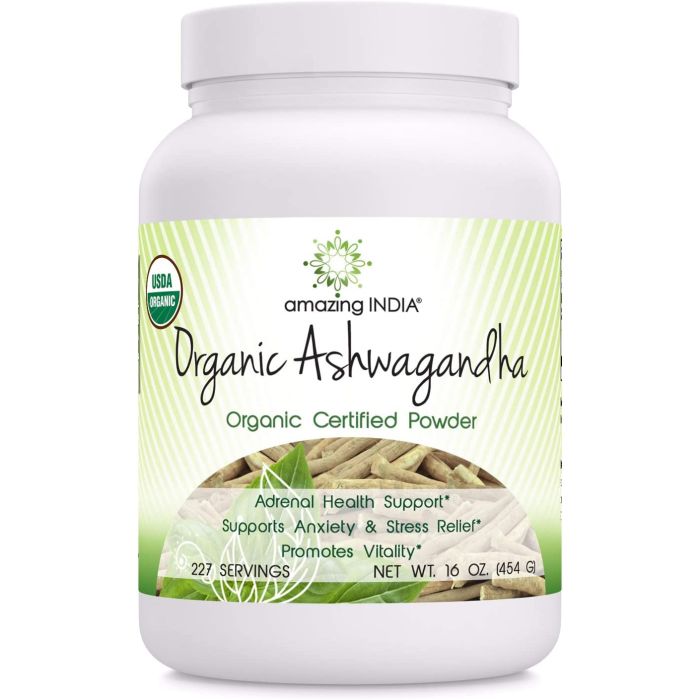 Amazing India Organic Ashwagandha Powder 16 Oz Adrenal Health - supplemynts.com