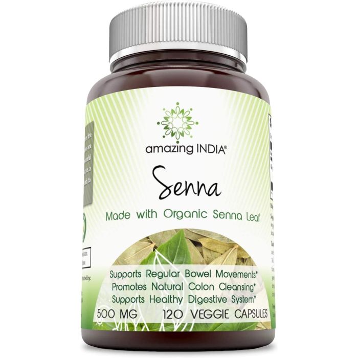 Amazing India Senna 500mg 120 Veggie Capsules Digestive Health - supplemynts.com