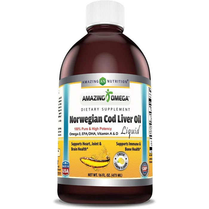 Amazing Omega Norwegian Cod Liver Oil Lemon Flavor 16 oz Bone Health - supplemynts.com