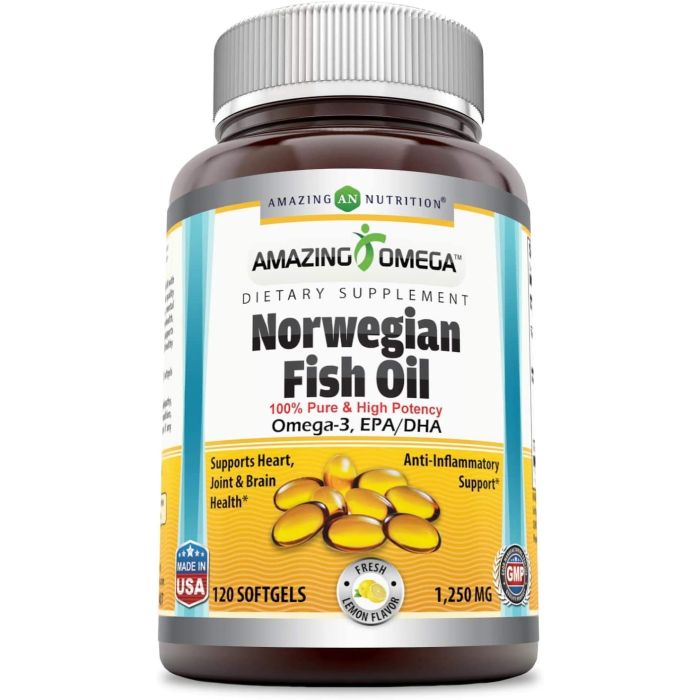 Amazing Omega Norwegian Fish Oil 1250mg 120 Flavored Softgels - supplemynts.com