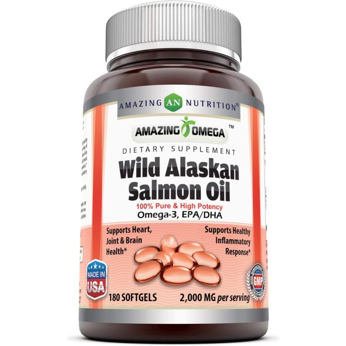 Amazing Omega Wild Alaskan Salmon Oil 2000mg180 Softgels Brain Health - supplemynts.com