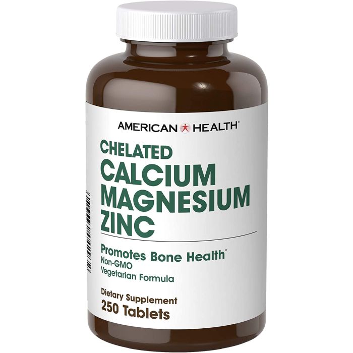 American Health Chelated Calcium Magnesium Zinc 250 Tablets Non GMO - supplemynts.com
