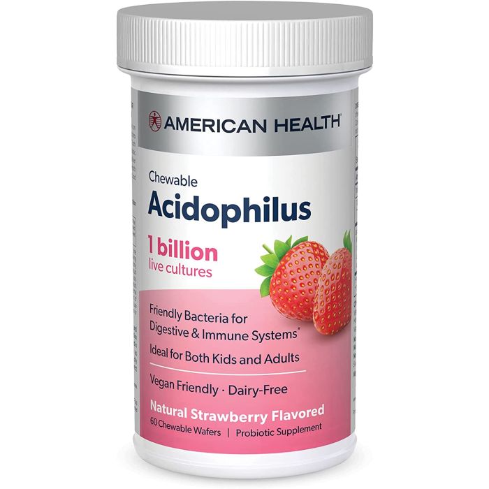 American Health Chewable Acidophilus 60 Tablets Strawberry Flavor - supplemynts.com
