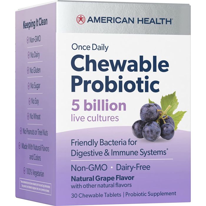 American Health Daily Chewable Probiotic Tablet Grape Immune System - supplemynts.com