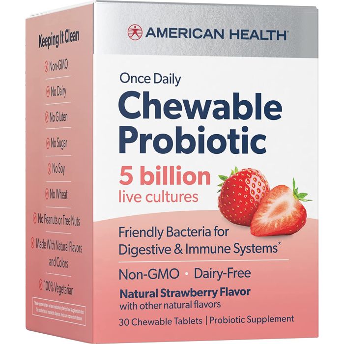 American Health Daily Chewable Probiotic Tablet Strawberry 5 Billion - supplemynts.com