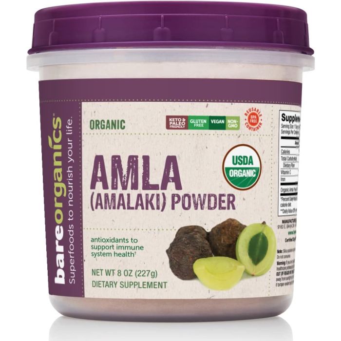 Amla Amalaki Powder 8 Oz Gluten Free Vegan Immune Support BareOrganics - supplemynts.com