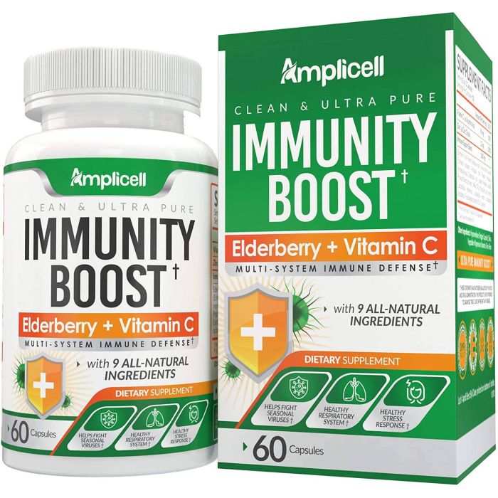 Amplicell Immunity Boost Elderberry Vitamin C 60 Caps Immune Defense - supplemynts.com