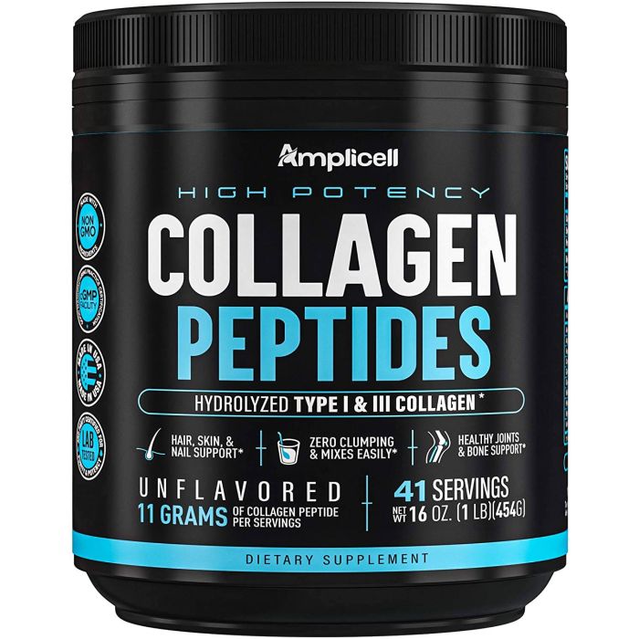 Amplicell Unflavored Collagen Peptides Powder Skin Nails Hair Support - supplemynts.com