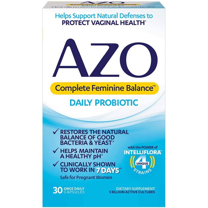Azo Complete Feminine Balance Daily Probiotic Vaginal Health 30 Caps - supplemynts.com