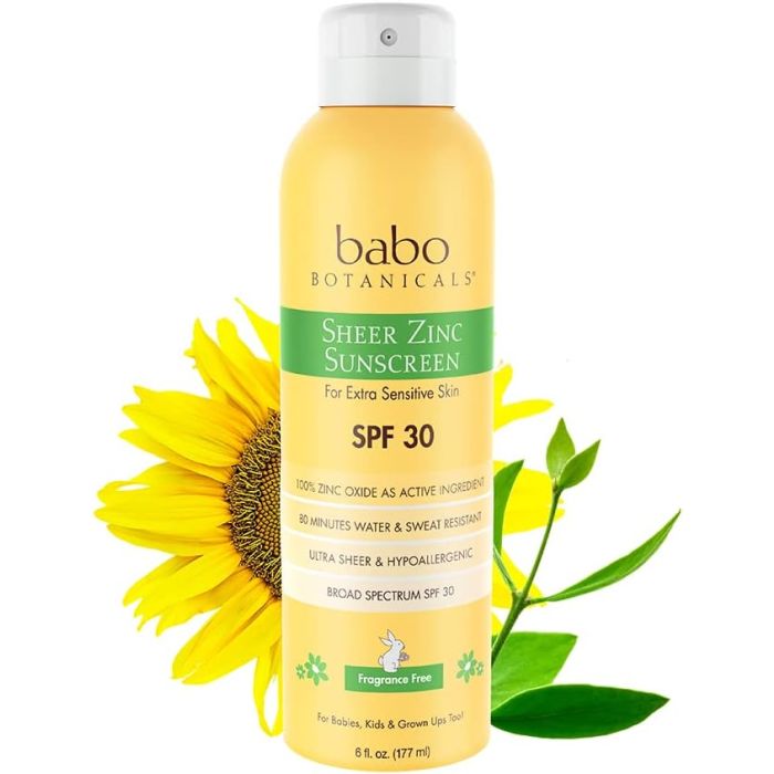 Babo Botanicals Sheer Zinc Mineral Sunscreen Spray SPF30 6 Oz Vegan - supplemynts.com