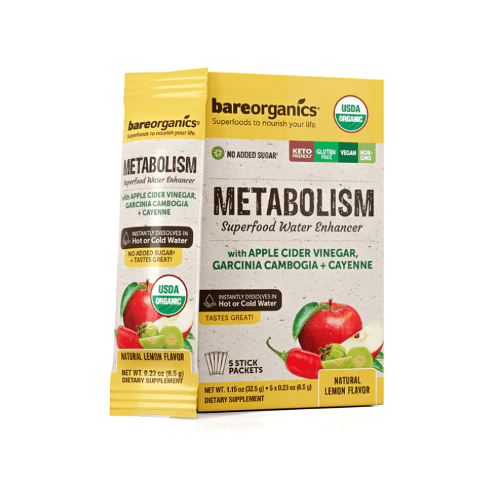 BareOrganics Metabolism Superfood Drink Mix Smoothie Booster Vegan - supplemynts.com