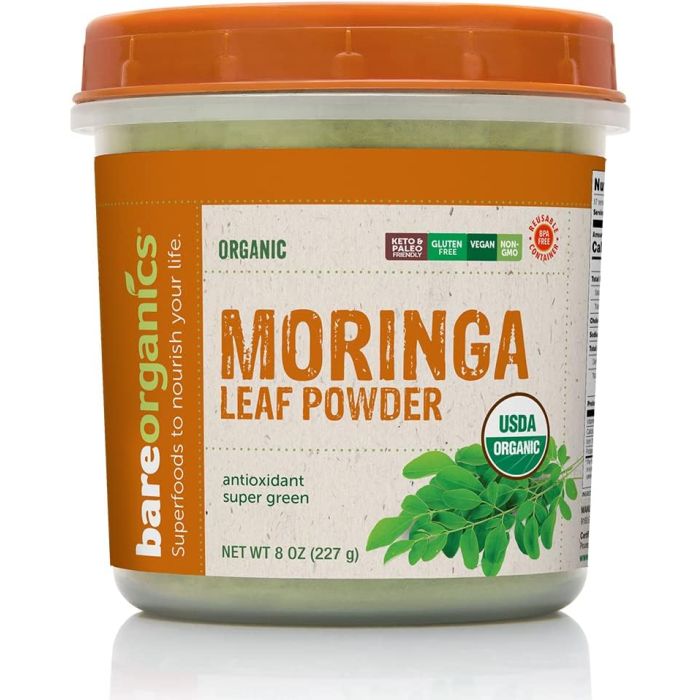 BareOrganics Moringa Leaf Powder 8 Oz Antioxidant Super Green - supplemynts.com