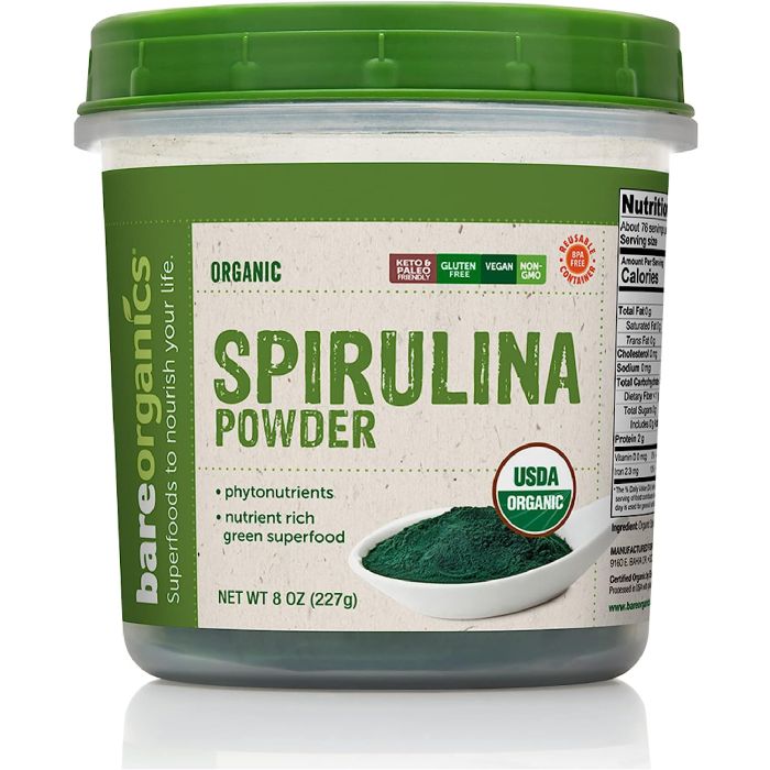BareOrganics Spirulina Powder 8 Oz Nutrient Rich Green Superfood - supplemynts.com