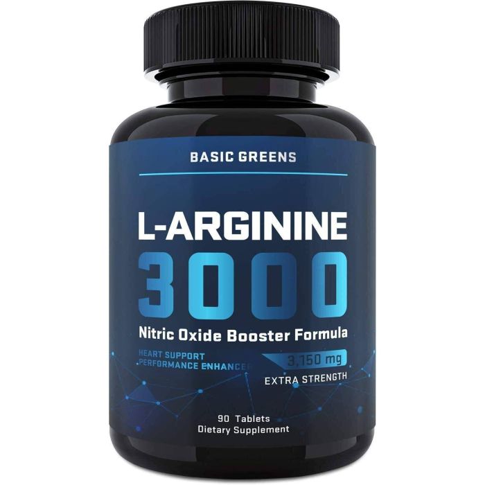 Basic Greens L Arginine 3000 Nitric Oxide Booster 90 Tablets - supplemynts.com