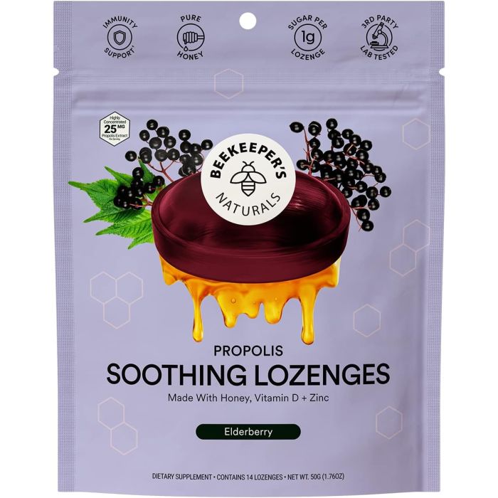 Beekeepers Naturals Elderberry Soothing Lozenges 14 Count 50G - supplemynts.com