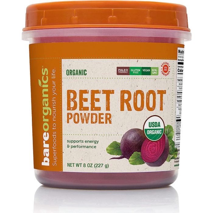 Beet Root Powder 8 Oz Supports Energy Vegan Gluten Free BareOrganics - supplemynts.com