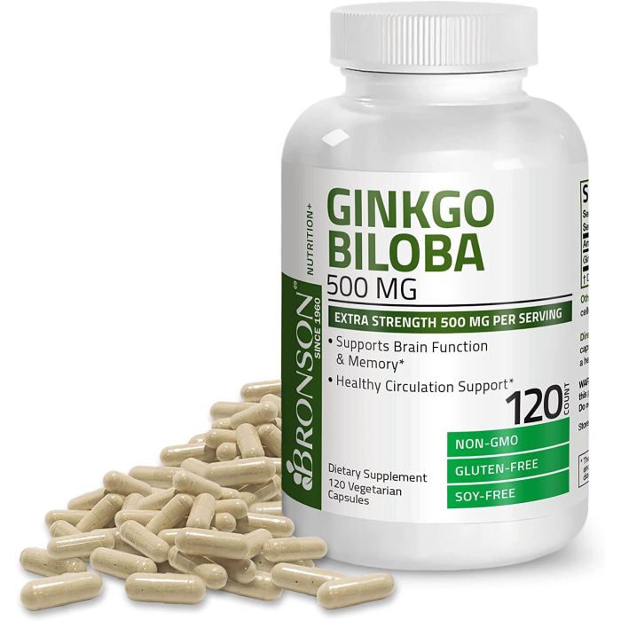 Bronson Ginkgo Biloba 500 Mg Brain Function Support 120 Veggie Caps - supplemynts.com