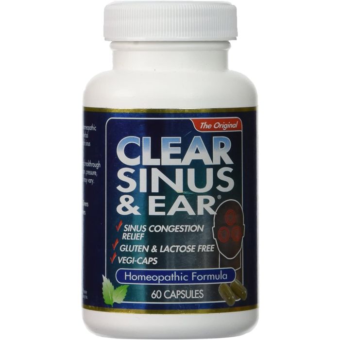 Clear Sinus Ear Homeopathic Formula 60 Capsules Gluten Lactose Free - supplemynts.com