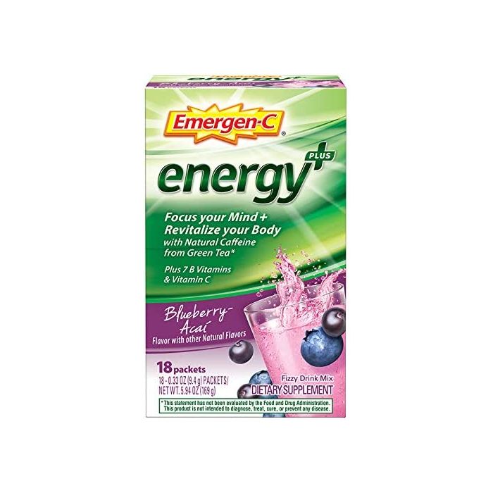Emergen-C Energy Plus Blueberry Acai Flavor Drink Mix 18 Cnt 0.33 Oz - supplemynts.com