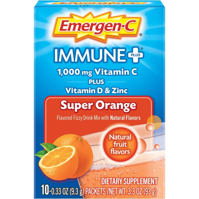 Emergen-C Immune Plus 1000mg Vitamin C Powder Mix 10 Cnt 0.33 Oz - supplemynts.com
