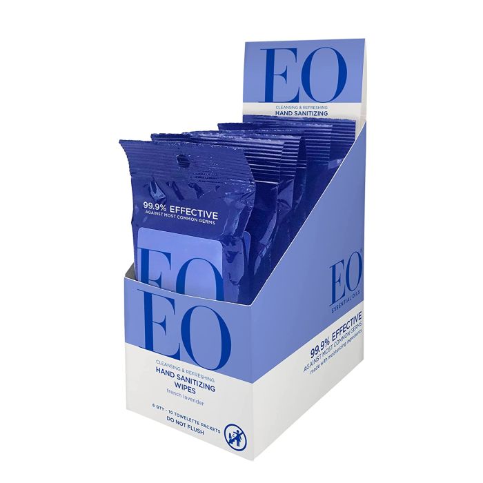 EO Resealable Hand Sanitizer Wipes Lavender 6 Pack Biodegradable - supplemynts.com