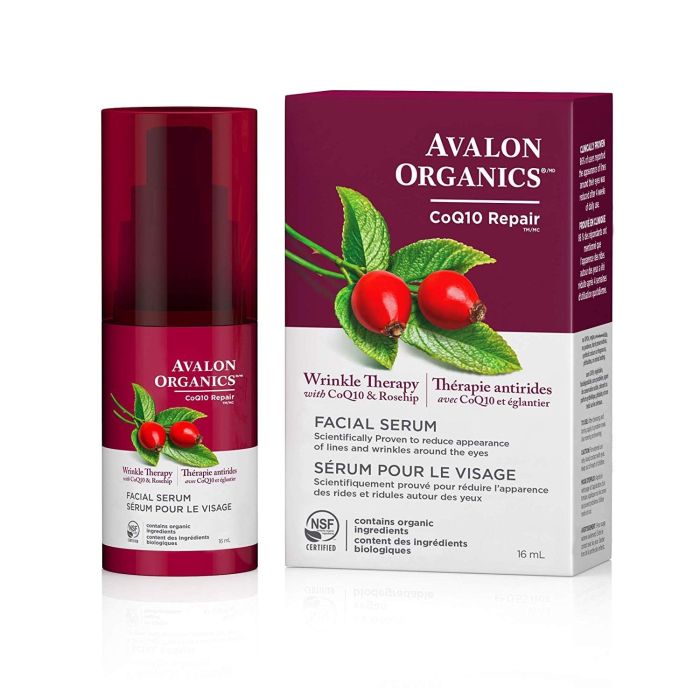 Facial Serum Wrinkle Therapy CoQ10 Rosehip 0.55 Oz Avalon Organics - supplemynts.com