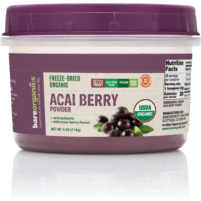 Freeze Dried Vegan 4 Oz Acai Berry Powder Antioxidants BareOrganics - supplemynts.com